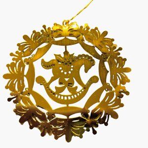 Brass Christmas Ornaments Rocking Horse Wreath gold Filigree